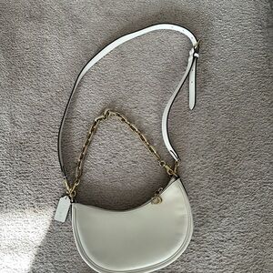 Coach White Crescent Shoulder Bag with Gold Chain